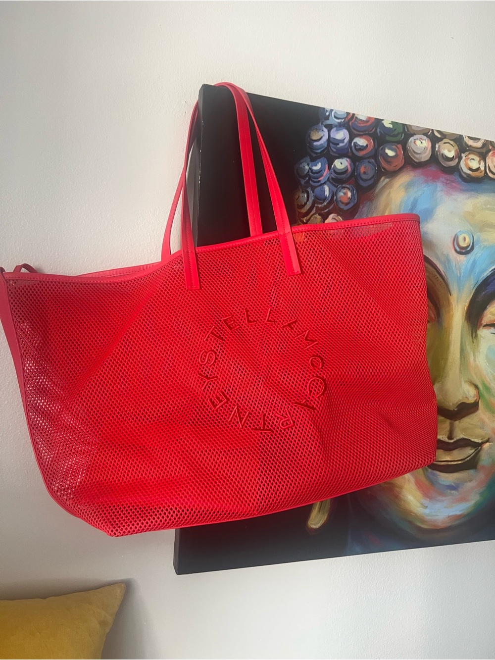 H&M Stella McCartney Red Perforated Mesh Tote with Logo - Picture 3 of 4